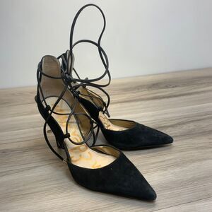 Sam Edelman Dayna Stiletto Heels Womens 8 Black Leather Lace Up Pointed Toe